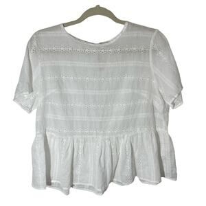 Crispy white eyelet top peplum size L feminine lightweight summer girly beachy